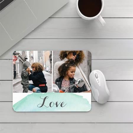 2 Photo Turquoise Watercolor Customized Printed Rectangle Mousepad Photo Mouse Pad