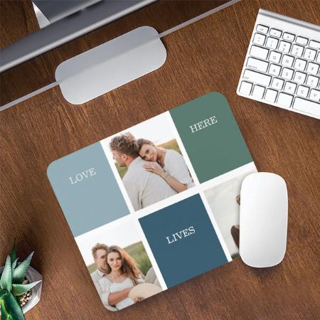 Modern Collage Photo Love Live Here Design Customized Printed Rectangle Mousepad Photo Mouse Pad