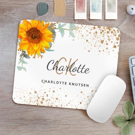 Sunflower Floral Gold Glitter Monogram Customized Printed Rectangle Mousepad Photo Mouse Pad