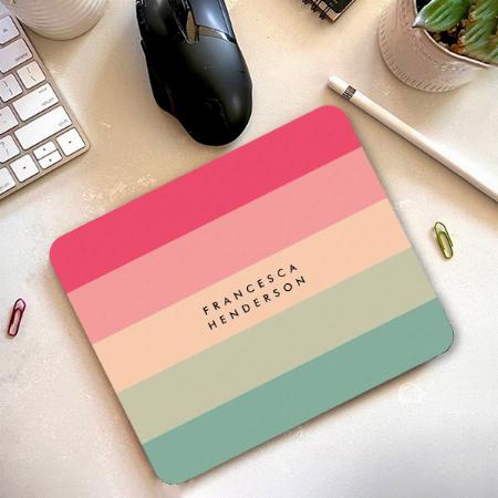 Colorblock Horizontal Stripe Pink & Green Monogram Customized Printed Rectangle Mousepad Photo Mouse Pad