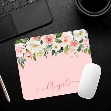 Elegant Watercolor Pink Blush Floral Customized Printed Rectangle Mousepad Photo Mouse Pad