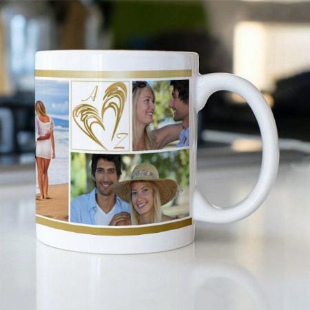 Couple 6 Photo Collage II Love You Heart Initials Design Customized Photo Printed Coffee Mug