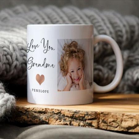 Love You Grandma with Heart Two Photo Customized Photo Printed Coffee Mug