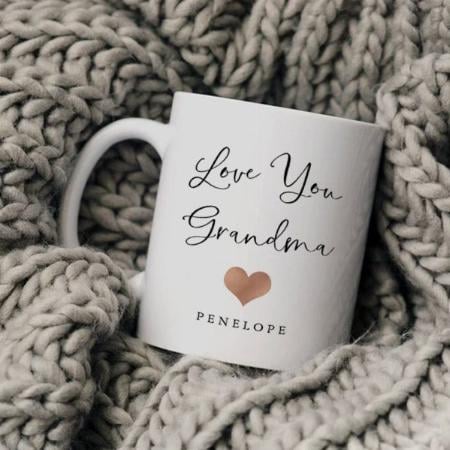 Love You Grandma Handwritten Script and Heart Customized Photo Printed Coffee Mug