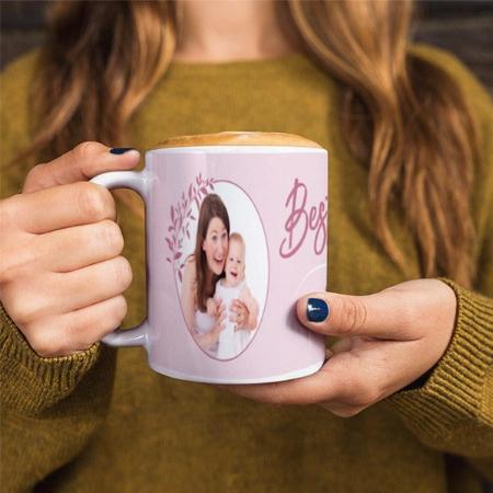 Retro Floral Pink and White Custom Mother's Day Customized Photo Printed Coffee Mug
