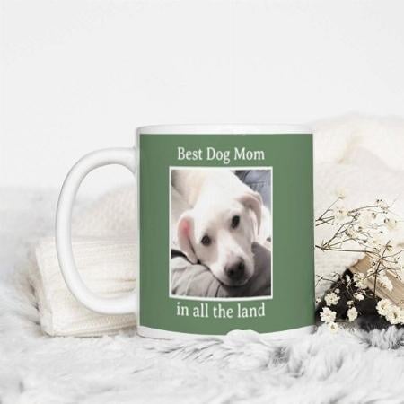 Best Dog Mom Cute Puppy Dog Green Heart Customized Photo Printed Coffee Mug