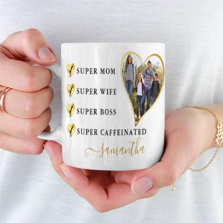 Super Mom Wife Boss Heart Photo Mother's Day Customized Photo Printed Coffee Mug