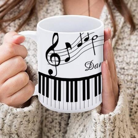 Piano Music Notes Script Name Black White Customized Photo Printed Coffee Mug