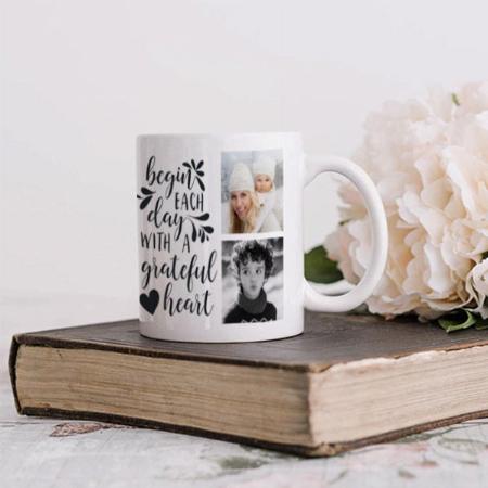 Grateful Heart Black and White Customized Photo Printed Coffee Mug