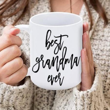 White Photo Best Grandma Ever Handwritten Script Customized Photo Printed Coffee Mug