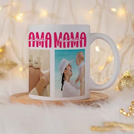 Mama Pink Text Photo Collage Customized Photo Printed Coffee Mug