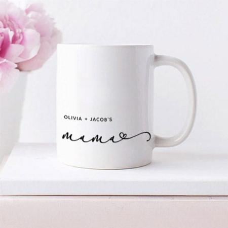 Mama Chic Script and Heart with Kids Names Customized Photo Printed Coffee Mug