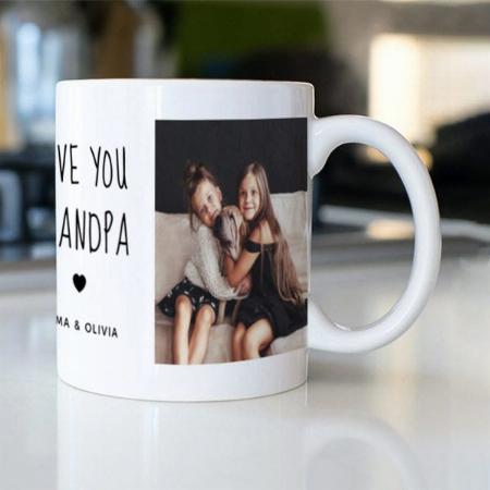 Love You Grandpa Two Photo Handwritten Text Customized Photo Printed Coffee Mug
