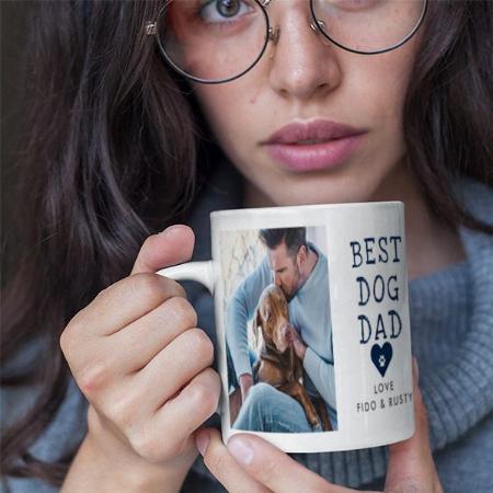 Best Dog Dad Paw In Heart 2 Photo Customized Photo Printed Coffee Mug