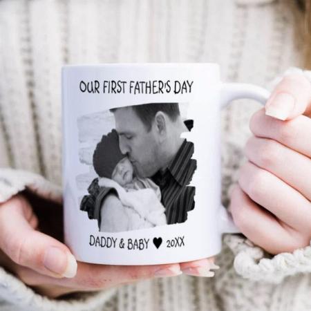 First Fathers Day New Dad Baby Photo Black White Customized Photo Printed Coffee Mug