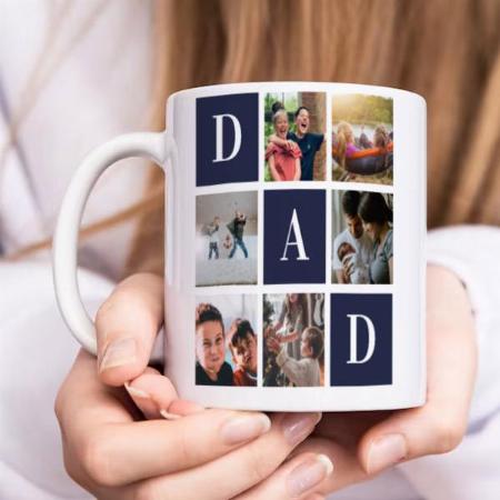 Blue Dad Colorblock Six Photo Collage Customized Photo Printed Coffee Mug