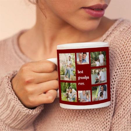 Photo Collage Best Grandpa Ever Maroon and White Customized Photo Printed Coffee Mug