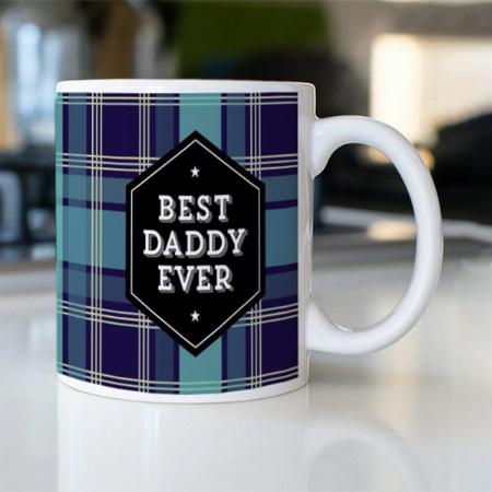 Modern Best Daddy Ever Hexagon Blue Plaid Coffee Customized Photo Printed Coffee Mug