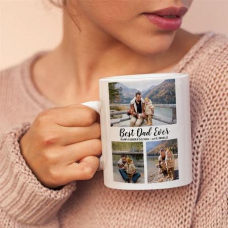 Trendy Typography 3 Photo Collage Father's Day Customized Photo Printed Coffee Mug