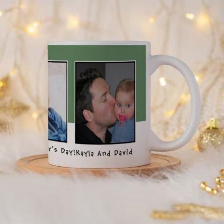 3 Photo Collage Father's Day Green White Customized Photo Printed Coffee Mug
