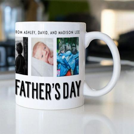 Happy Father's Day | Black and White 4 Photo Customized Photo Printed Coffee Mug
