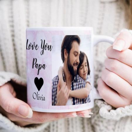 Love You Papa Two Photo Handwritten Text Customized Photo Printed Coffee Mug