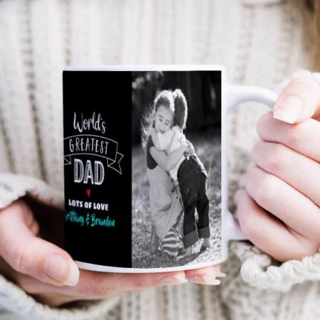 World’s Greatest Dad 2 Photo Modern Black White Customized Photo Printed Coffee Mug