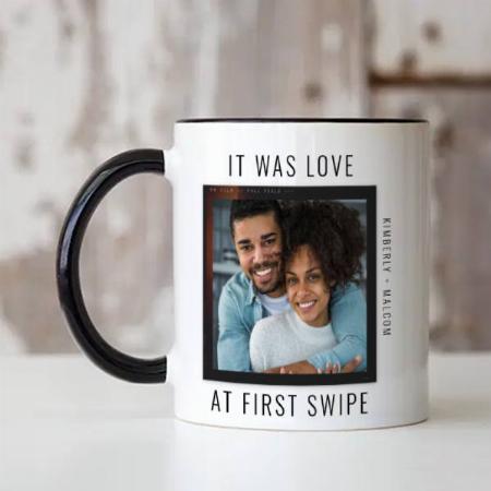 Love at First Swipe Online Couple Valentine Customized Photo Printed Coffee Mug