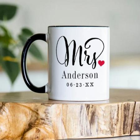 Mrs Elegant Script Heart Custom Wedding Monogram Customized Photo Printed Coffee Mug