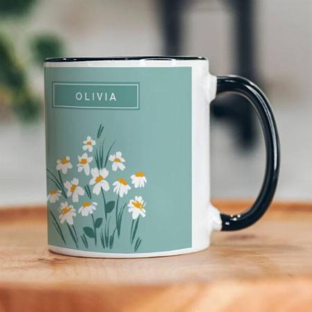 Modern White Floral Design Customized Photo Printed Coffee Mug