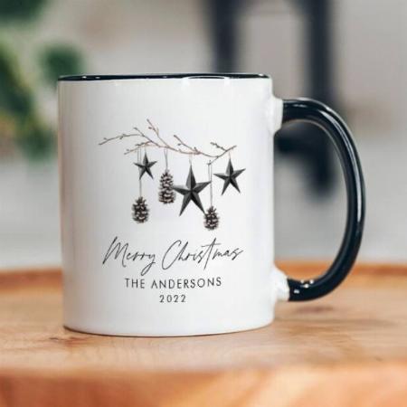 Black Modern Scandi Elegant Script Christmas photo Customized Photo Printed Coffee Mug