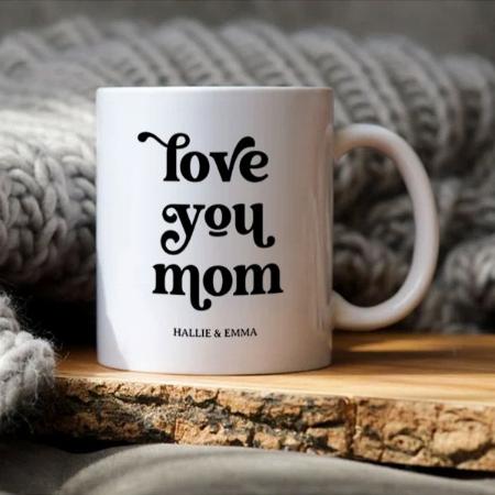 Boho Retro Text Love You Mom Black and White Customized Photo Printed Coffee Mug