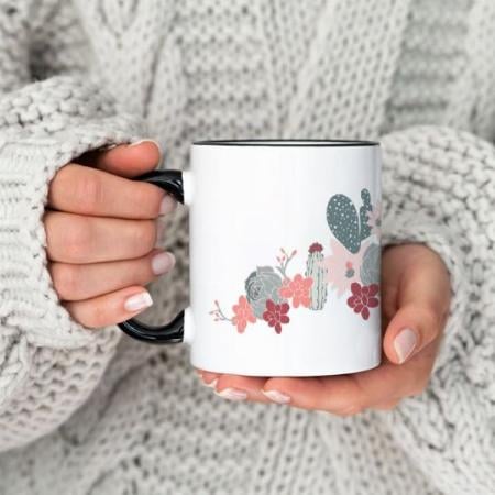 Cute Cactus Pink Succulents Pattern With Name Customized Photo Printed Coffee Mug