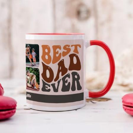 Best Dad Ever Groovy Retro Typography and 4 Photo Customized Photo Printed Coffee Mug