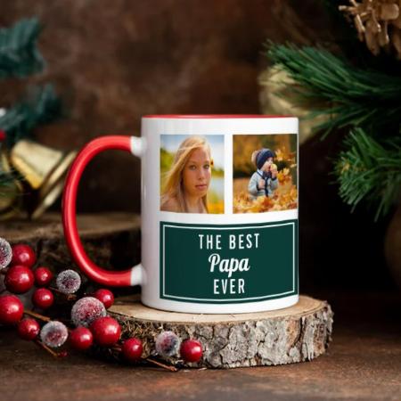 The Best Papa Ever Green Collage Customized Photo Printed Coffee Mug