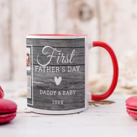First Father's Day 7 Photo Collage Grey Wood Customized Photo Printed Coffee Mug