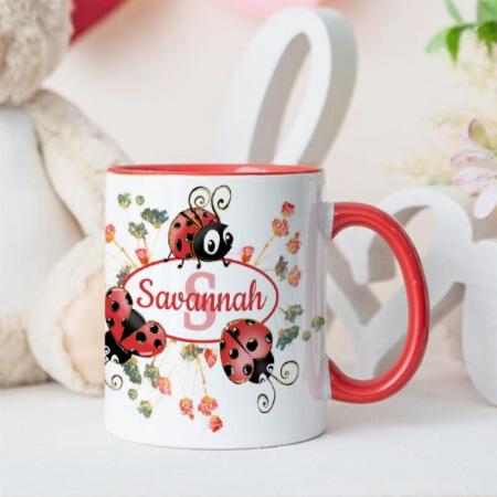 Cute Red Ladybugs Flowers Kids Monogram Customized Photo Printed Coffee Mug