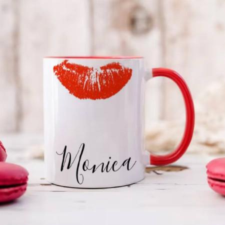 Red Kiss Lips Lipstick Customized Photo Printed Coffee Mug