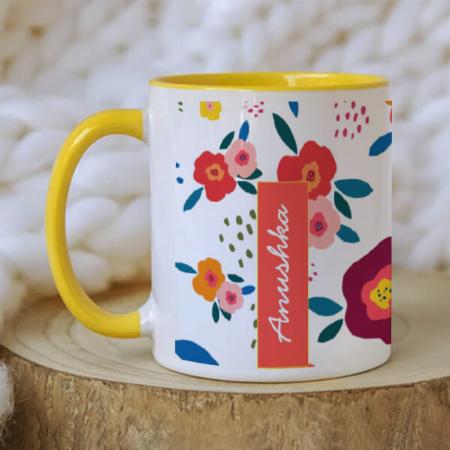 Floral Name Pattern Customized Photo Printed Coffee Mug