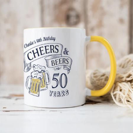 Blue Typography Cheers And Beers  Customized Photo Printed Coffee Mug
