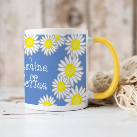 Blue Yellow White And Floral Design Customized Photo Printed Coffee Mug