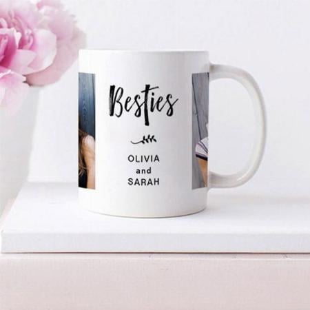 Besties Best Friends Two Photos and Modern Customized Photo Printed Coffee Mug