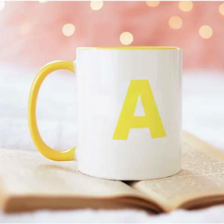 yellow Alphabet Customized Photo Printed Coffee Mug