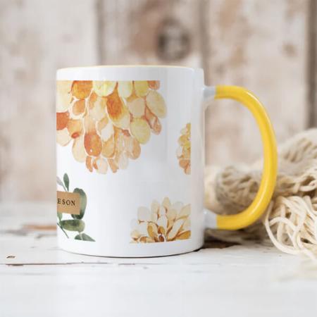 Modern Flowers Yellow & Kraft Customized Photo Printed Coffee Mug