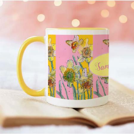 Daffodil Painting Watercolor Yellow Pink floral Customized Photo Printed Coffee Mug