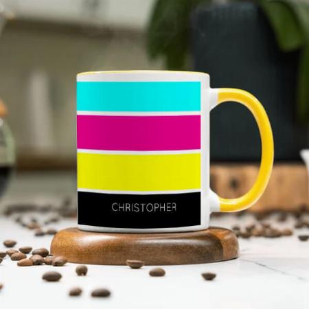 Blue Pink Yellow Black Stripes Design Customized Photo Printed Coffee Mug