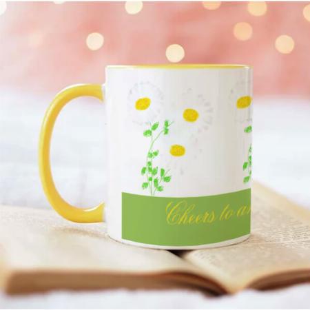 Daisy Flowered Yellow And Green Customized Photo Printed Coffee Mug