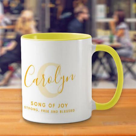 Golden Yellow Text Monogram  Customized Photo Printed Coffee Mug