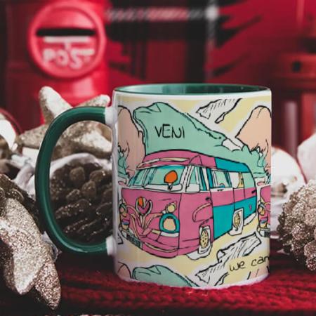Retro Teal Pink Camper Van  Customized Photo Printed Coffee Mug