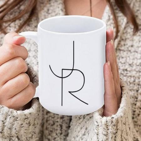 Modern 2 Overlapping Initials Letter Customized Photo Printed Coffee Mug